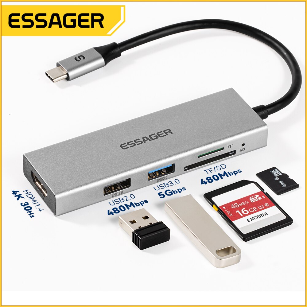 Essager 5 in 1 USB C HUB HDMI- - Usb Hub Type C recension och pris