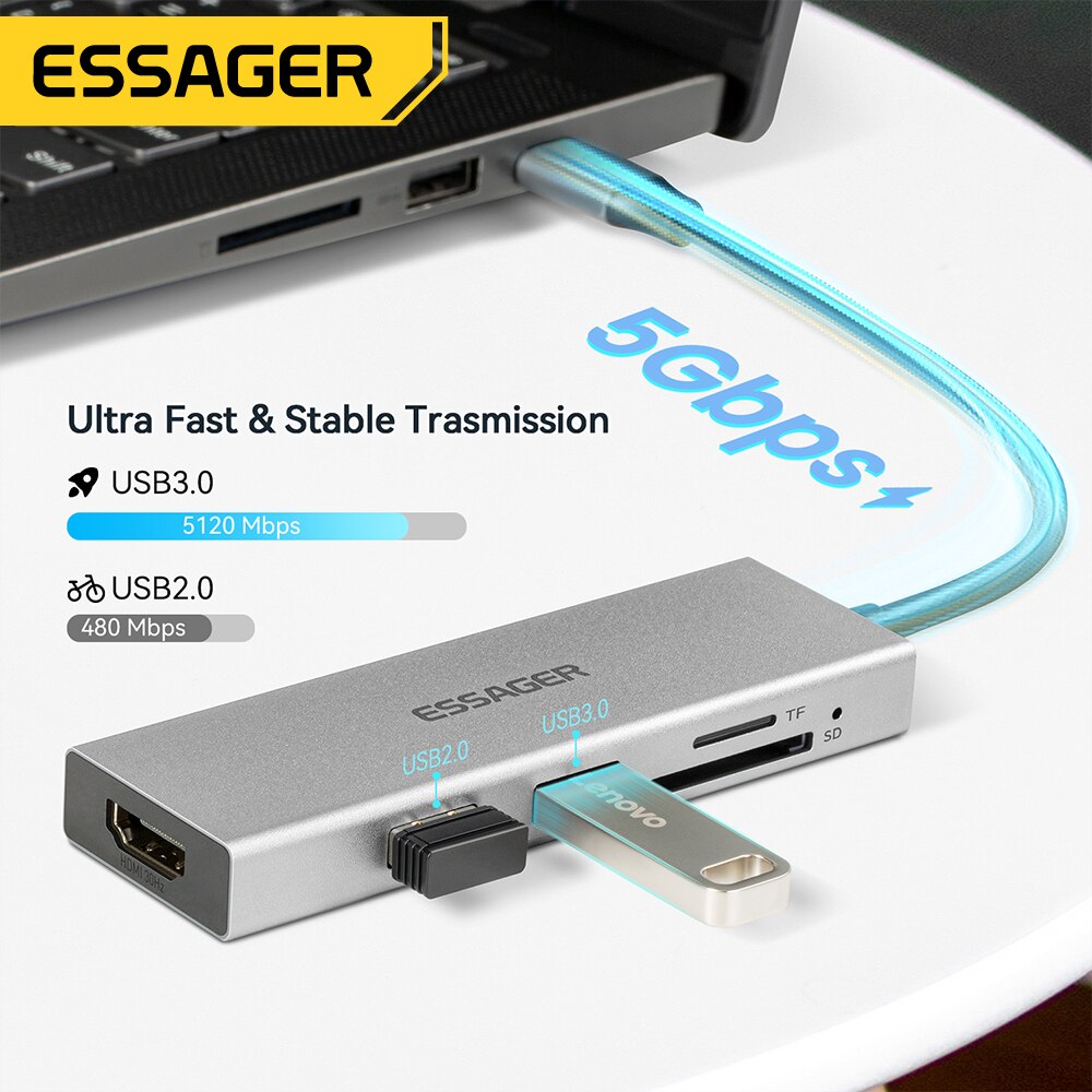 Essager 5 in 1 USB C HUB HDMI- - Usb Hub Type C recension och pris